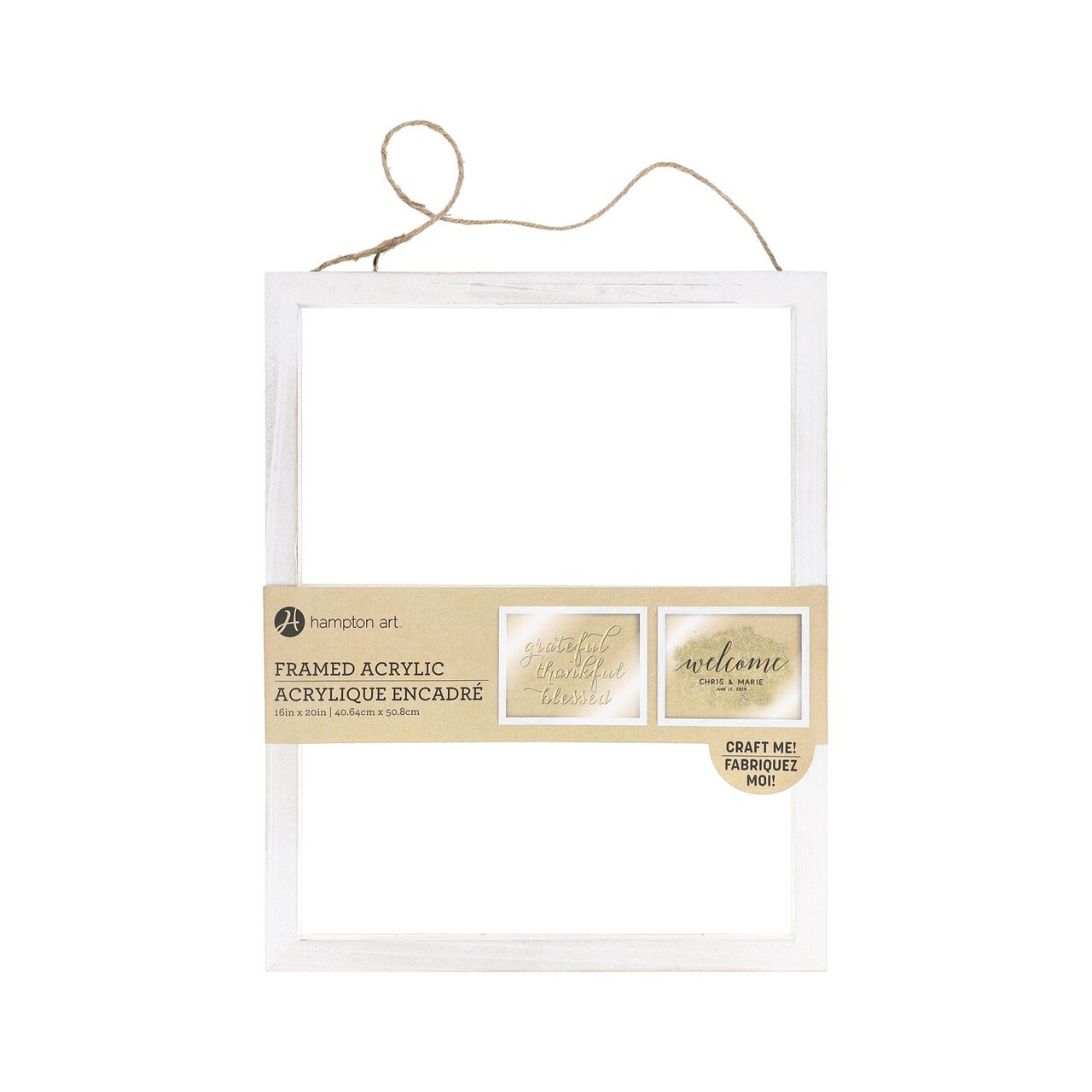 Hampton Art Framed Acrylic Craft Me 16 x 20 in White - DIY Sign Blank with Frame and Jute Hanger, Clear Sheet for Vinyl, Paint, or Custom Wall Decor